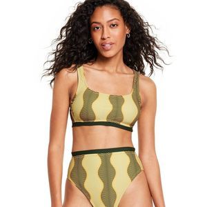 Women's Micro Waves Print Bralette Bikini Top - Fe Noel Muted Lime Green/Da